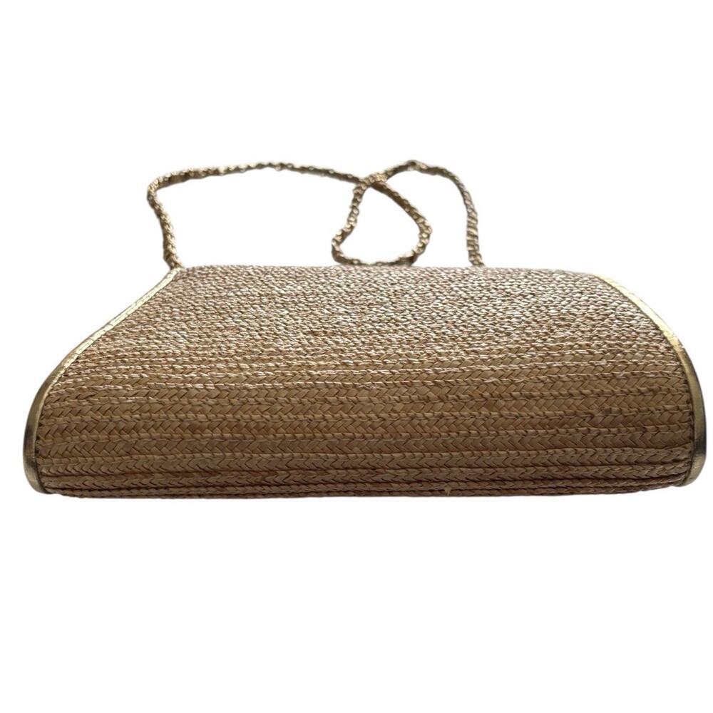 La Regale Woven Straw Grass Handbag Purse Gold Tone Hardware Vintage Chain Strap - Picture 7 of 8